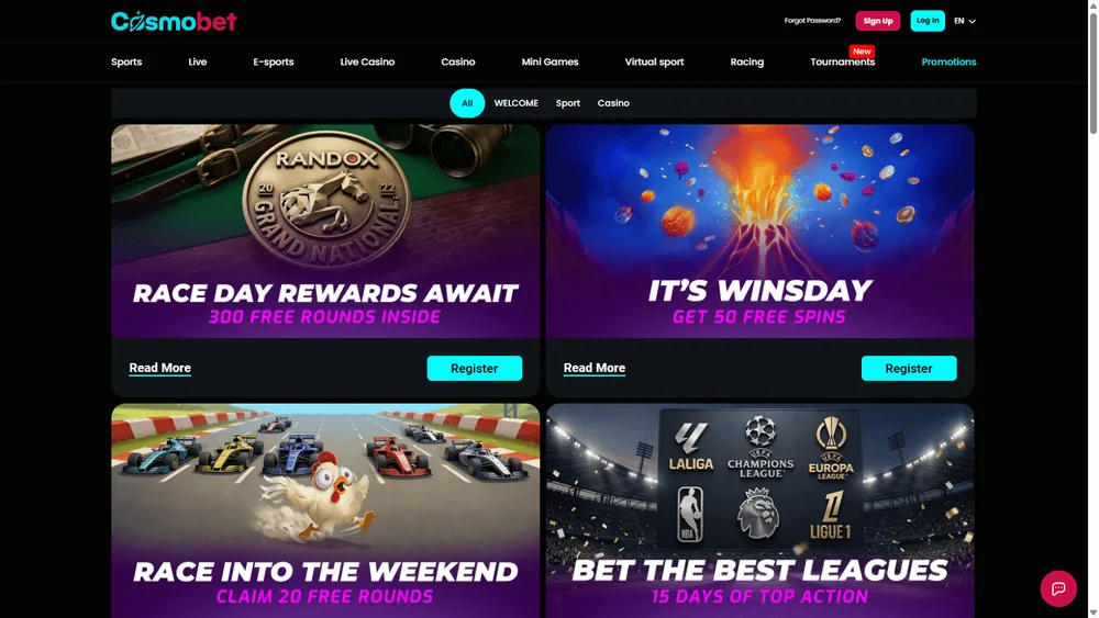 Cosmobet Bonusbereich und Promotionen