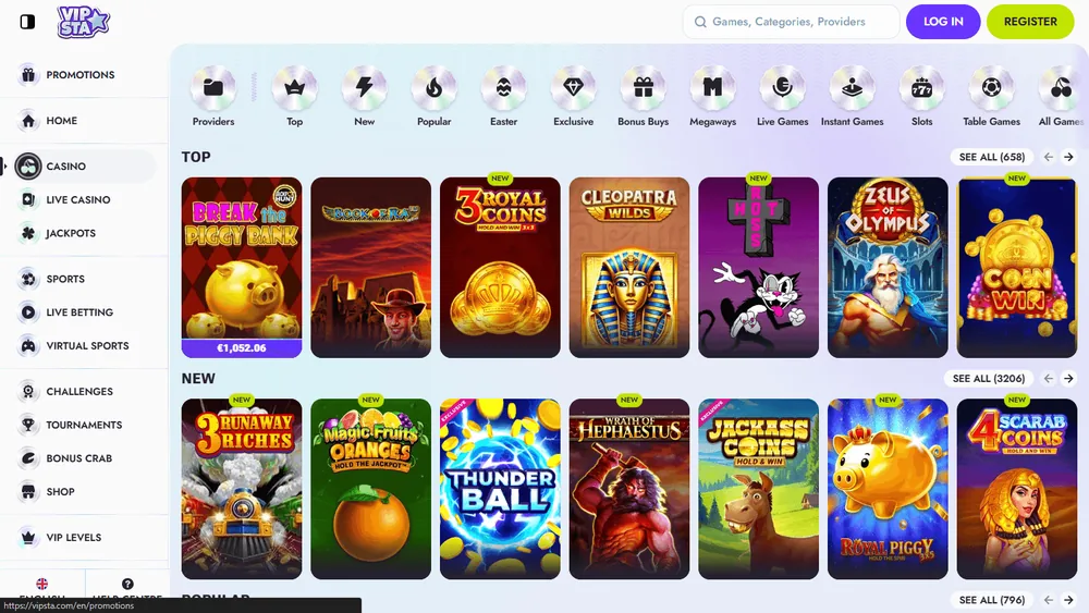 VipSta Spieleauswahl und Studios